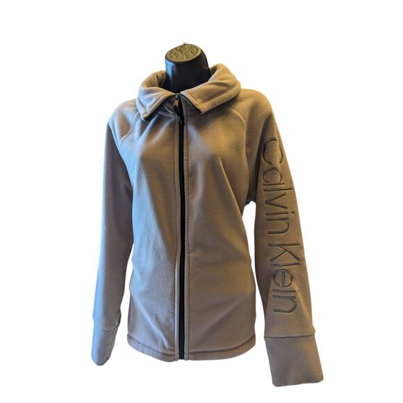 Calvin Klein Performance Fleece Jacket Women Large Zip Beige Pink Soft Warm Cozy - Picture 7 of 12